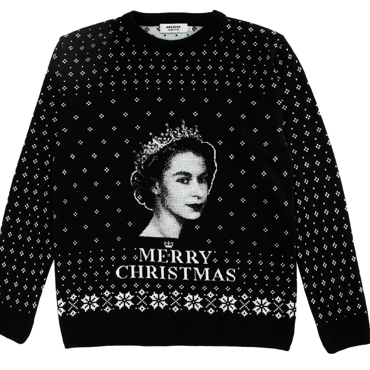 The Queen Christmas Jumper Knitted in Britain NOTJUST.