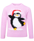 Kids Pink Penguin Knitted Christmas Jumper