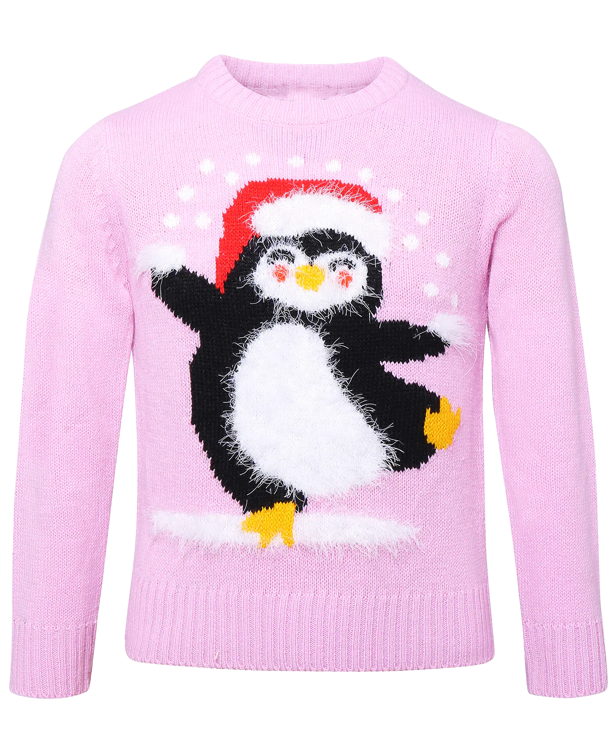 Kids Pink Penguin Knitted Christmas Jumper